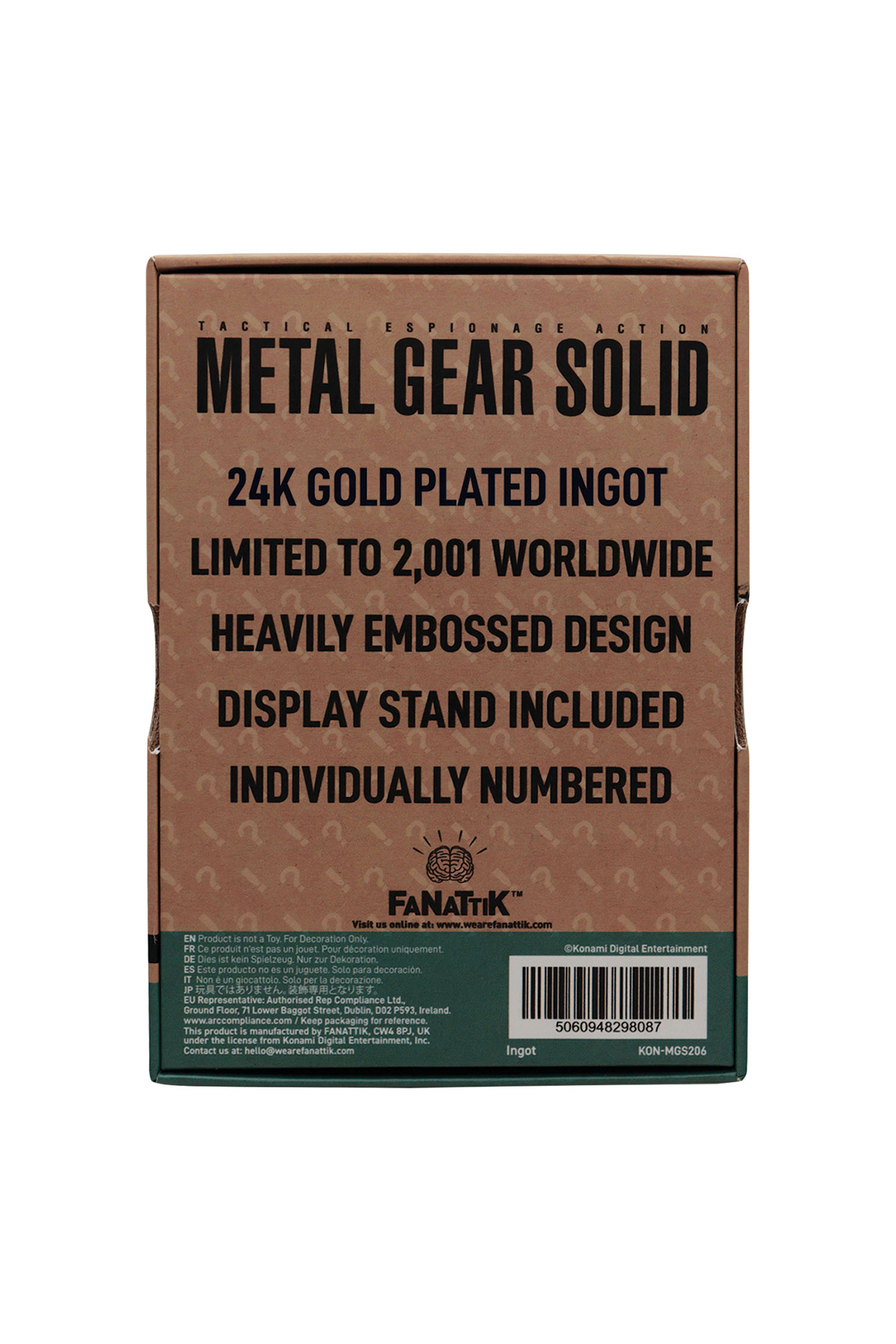 Metal Gear Solid 2 - 24k Gold Plated Raiden Ingot by Fanattik