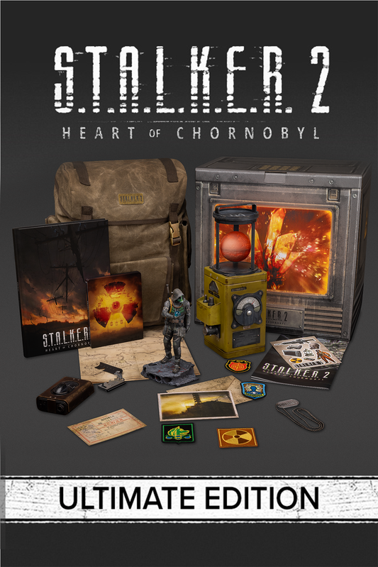 Stalker 2: Heart of Chornobyl Ultimate Edition packaging with game items on a dark background