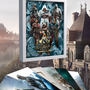 Image shows Assassins Creed 15th Anniversary Lithograph Set facing at angle with all lithographs laid flat at the bottom. Product includes 6 fine lithograph prints.