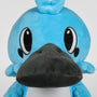 Image shows Temtem Platypet Plush facing front. Product is light-blue in color with a white stomach.